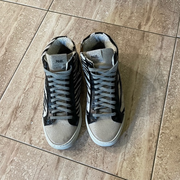 P448 Shoes - P488 black & silver sneakers size 39 which is size 9 Gently used